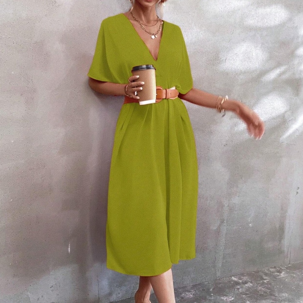 Vibrant V Neck Kimono Sleeve Oversized Midi Dress - Picture 4 of 5